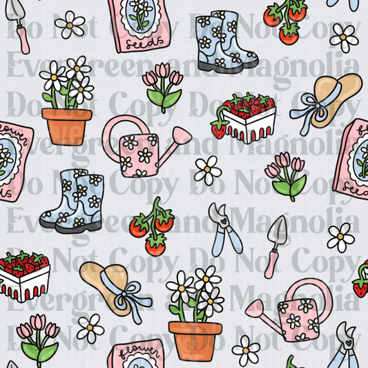 Cute Garden Tools Floral Pattern Strawberries Boots Seeds