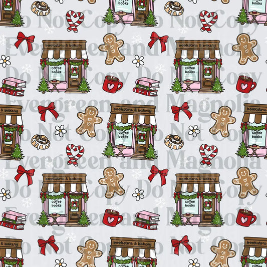 Christmas Bookstore Bakery Seamless Pattern Gingerbread