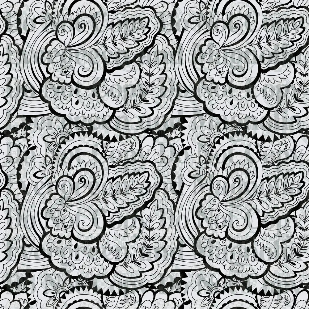 Black and White Paisley Floral Botanical Seamless Pattern