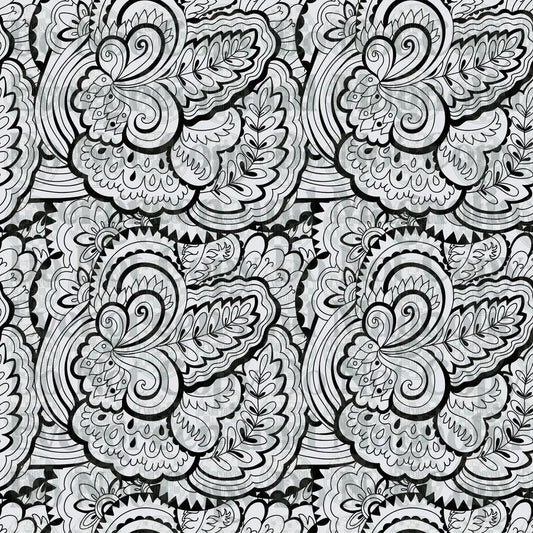 Black and White Paisley Floral Botanical Seamless Pattern
