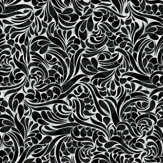 Black and White Abstract Swirling Floral Botanical Pattern