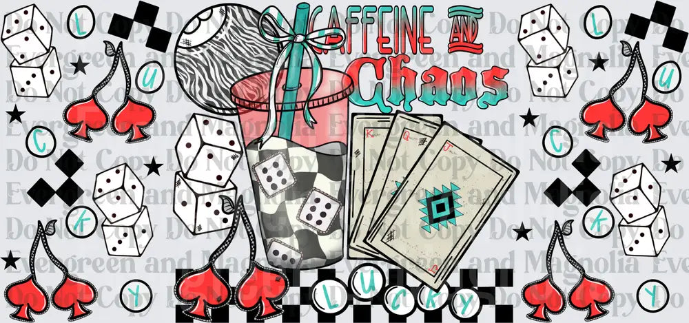 Caffeine and Chaos Lucky Checkered Cup Playing Cards Dice