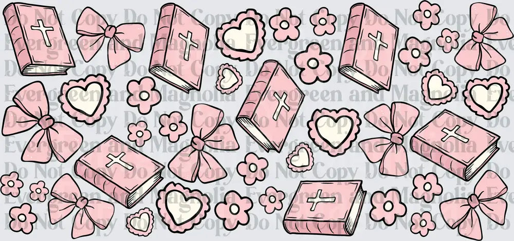 Pink Coquette Bible Cross Bows Hearts Flowers Pattern