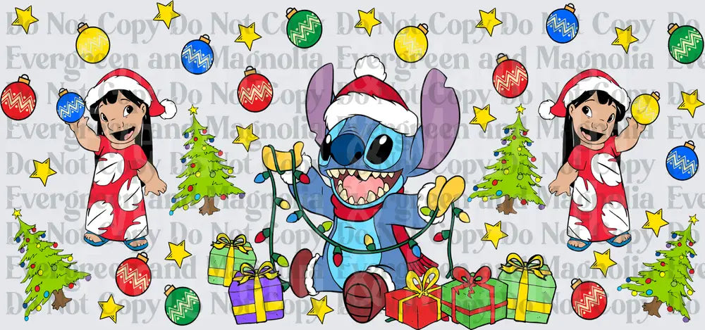 Blue Alien & Girl Christmas Lights Ornaments Holiday Scene