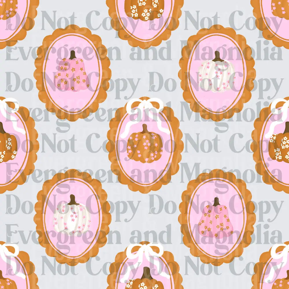 Pink Floral Pumpkin Cameo Frames Bow Repeat Pattern