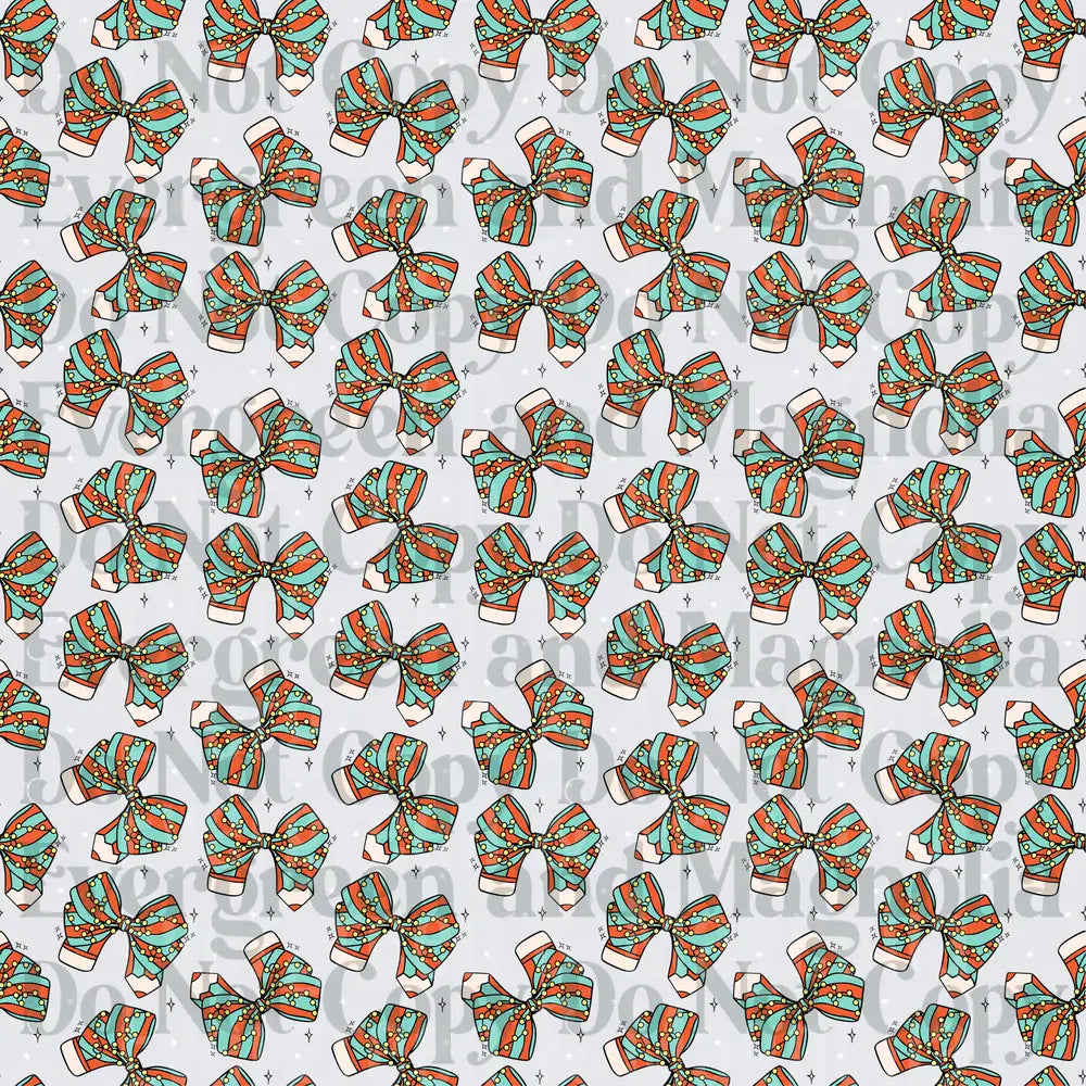 Retro Pencil Bow Pattern Teal Orange Sparkle Repeat