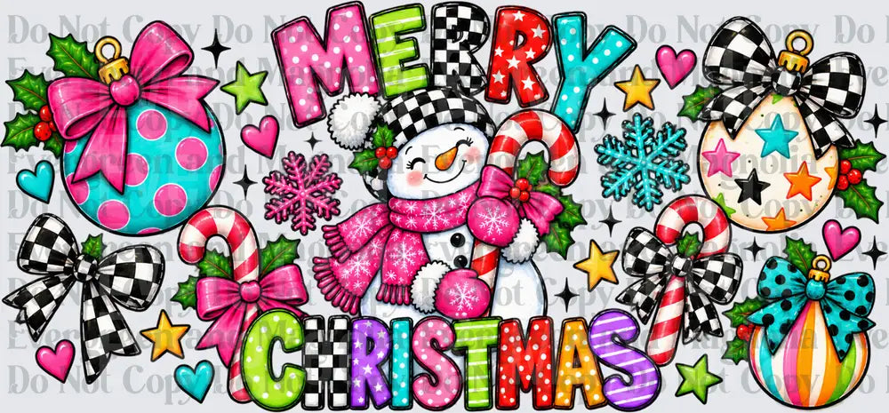 Merry Christmas Snowman Colorful Checkered Holiday Design