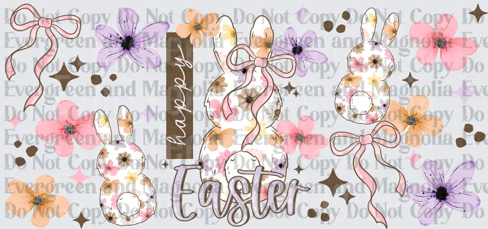Happy Easter Floral Bunny Bow Watercolor Spring Design