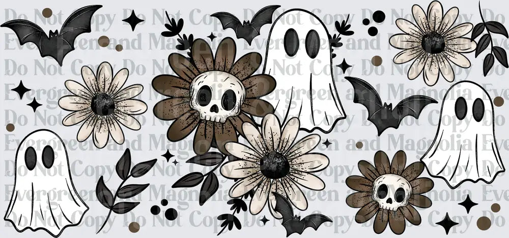 Spooky Ghosts Skulls Bats Floral Halloween Boho