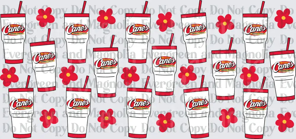 Red & White Fast Food Cup Toss Pattern With Flowers