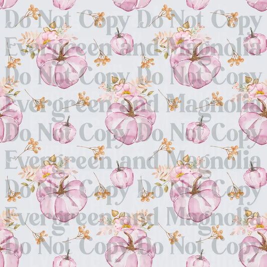 Watercolor Pink Pumpkins Floral Autumn Seamless Pattern