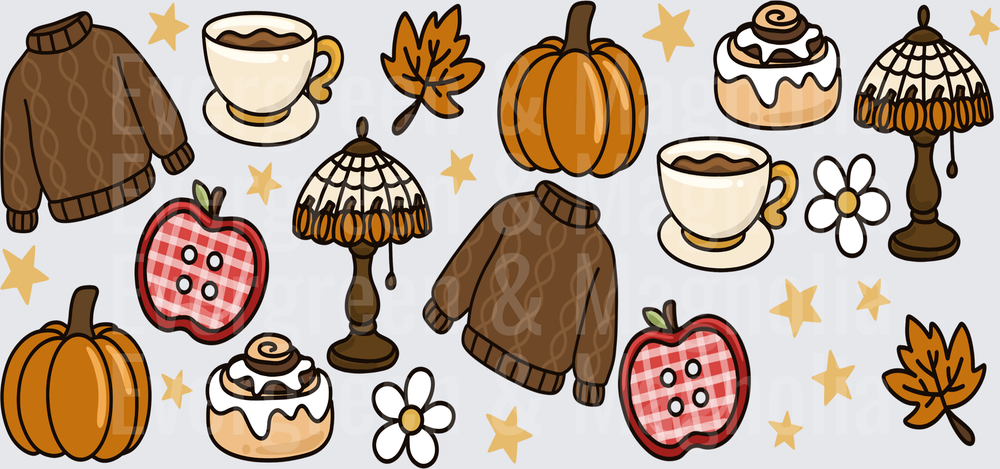 Cozy Fall Autumn Icons Pumpkin Sweater Coffee Cinnamon Roll