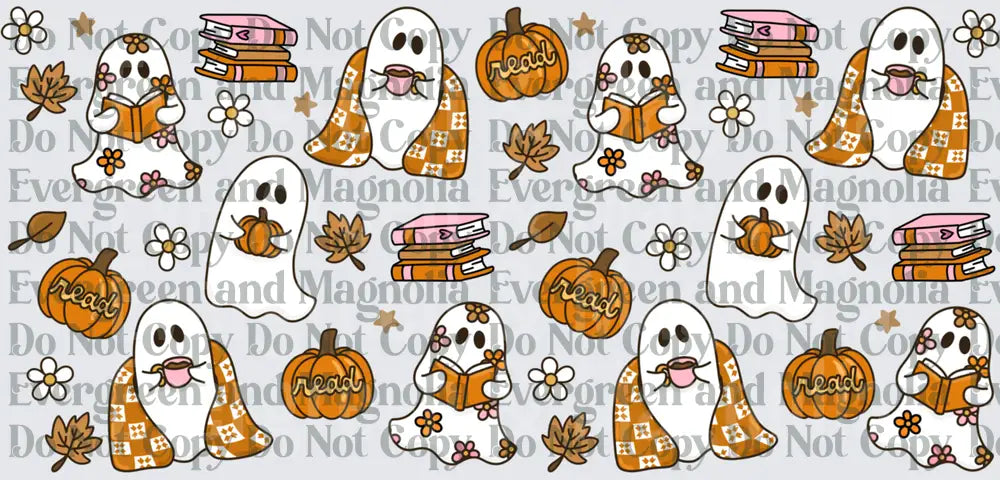 Cute Halloween Ghosts Reading Books Fall Pumpkins Pattern
