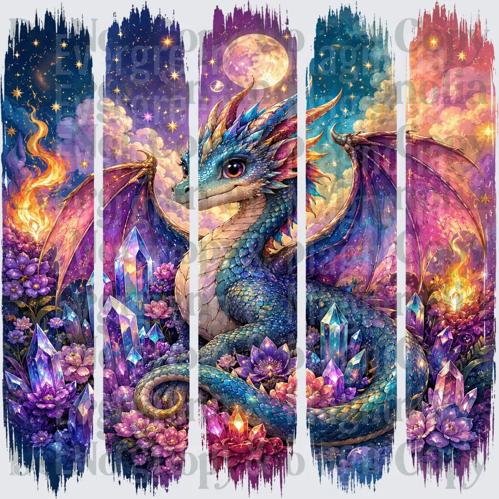 Mystical Dragon Crystal Moon Floral Fantasy Panel Set
