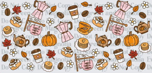 Autumn Coffee Café Pumpkin Cozy Fall Doodle Pattern