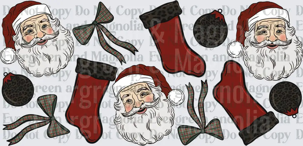 Vintage Santa Faces Stockings Plaid Bows Leopard Ornaments