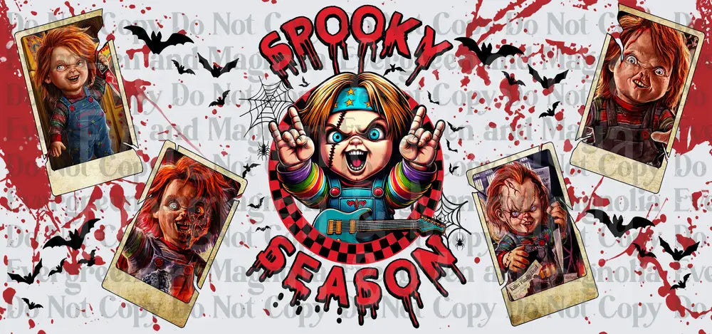 Spooky Season Killer Doll Collage with Bats Blood Splatter