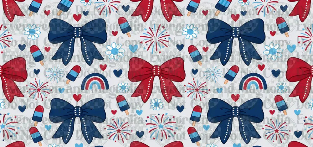 Patriotic Bows Popsicles Fireworks Hearts Pattern
