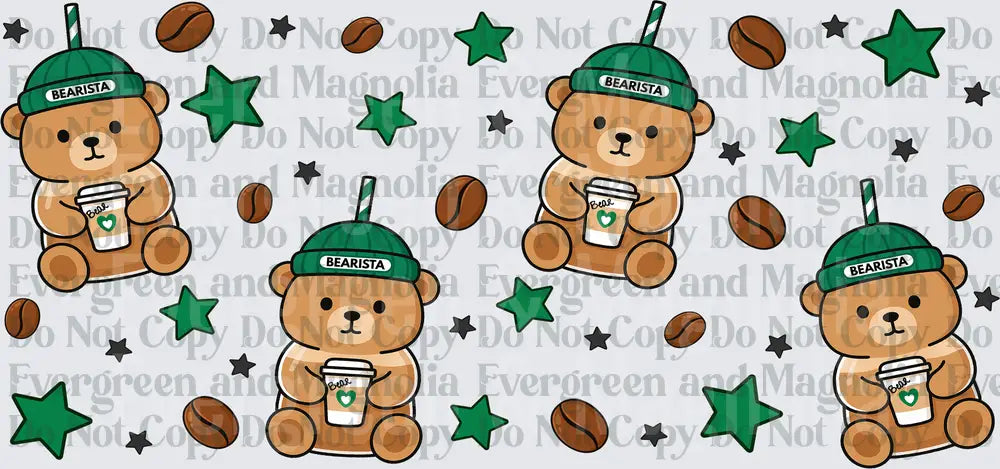 Bearista Teddy Bear Coffee Cup Green Stars Pattern