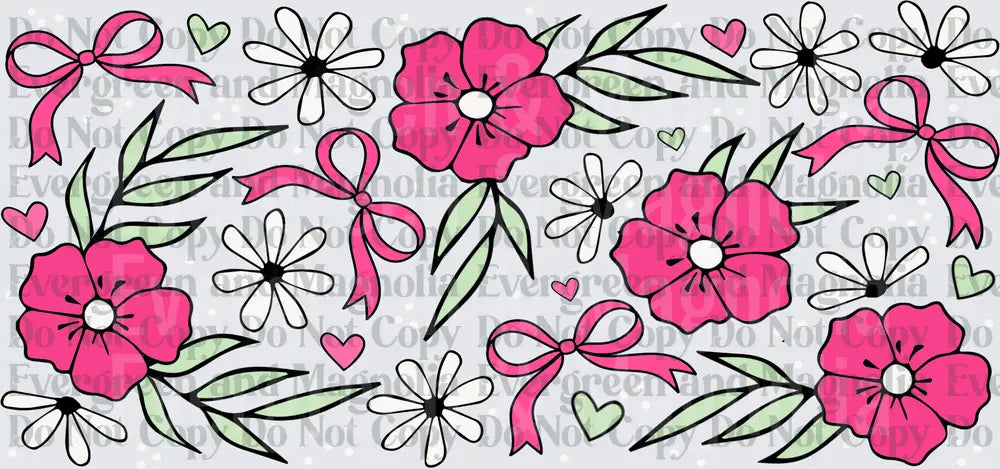 Pink Floral Bow Hearts Daisy Wildflower Pattern