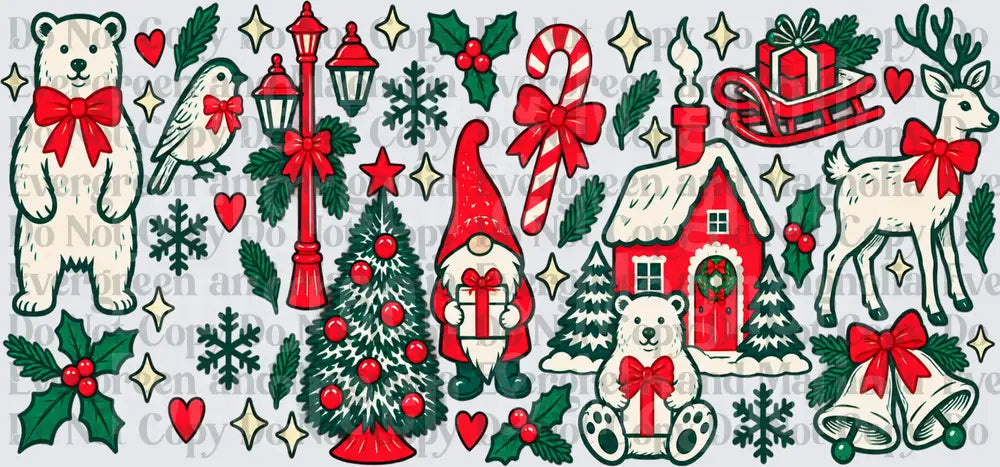 Retro Christmas Holiday Elements Clipart Bundle Red Green
