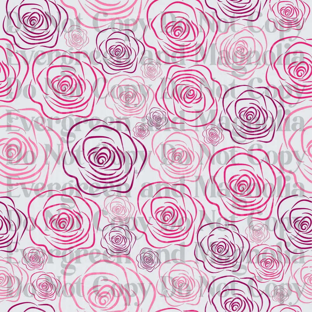 Pink and Magenta Rose Line Art Seamless Pattern