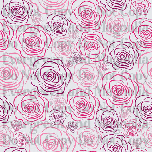 Pink and Magenta Rose Line Art Seamless Pattern