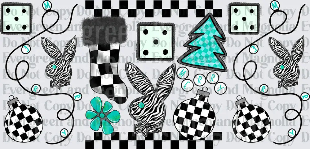 Checkered Christmas Zebra Bunny Holiday Cup Wrap