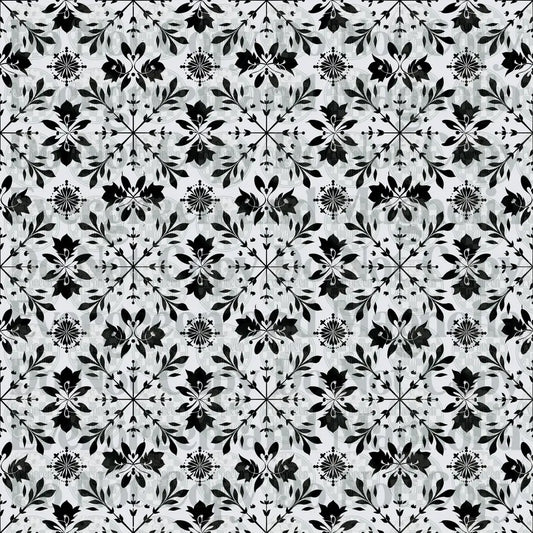 Black and White Floral Damask Tile Repeat Pattern