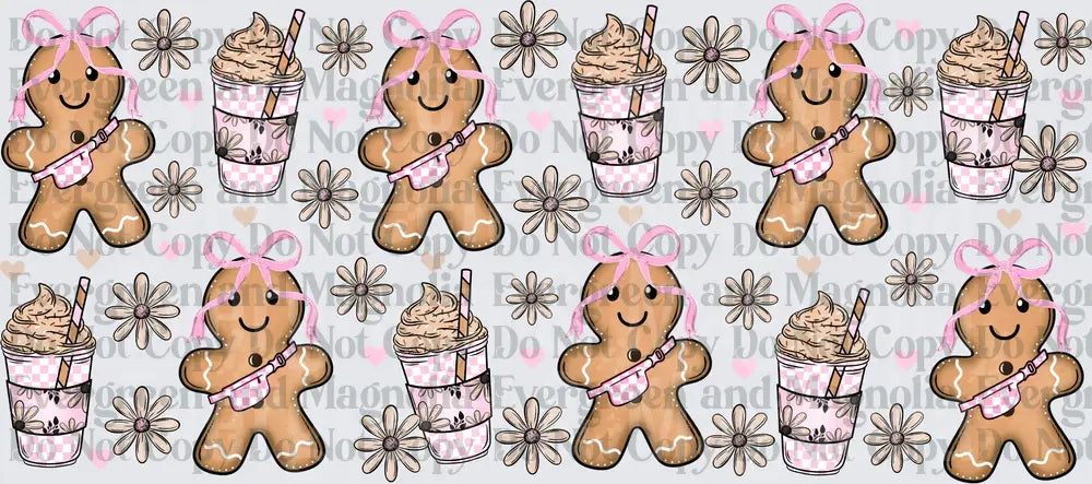 Gingerbread Girl Pink Bow Frappuccino Daisy Pattern