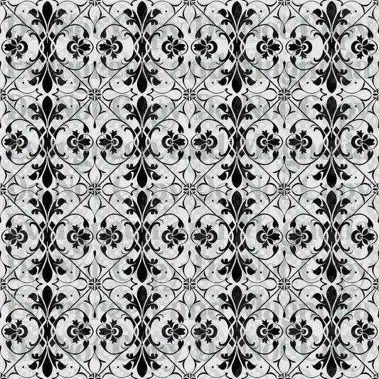 Black White Baroque Damask Floral Tile Repeat Pattern