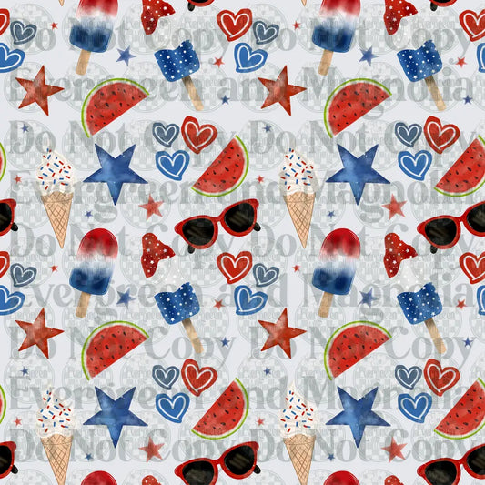 Patriotic Summer Popsicles Watermelon Ice Cream Pattern