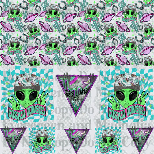 Cosmic Cowgirl Alien Peace Sign Checkered Pattern Bundle