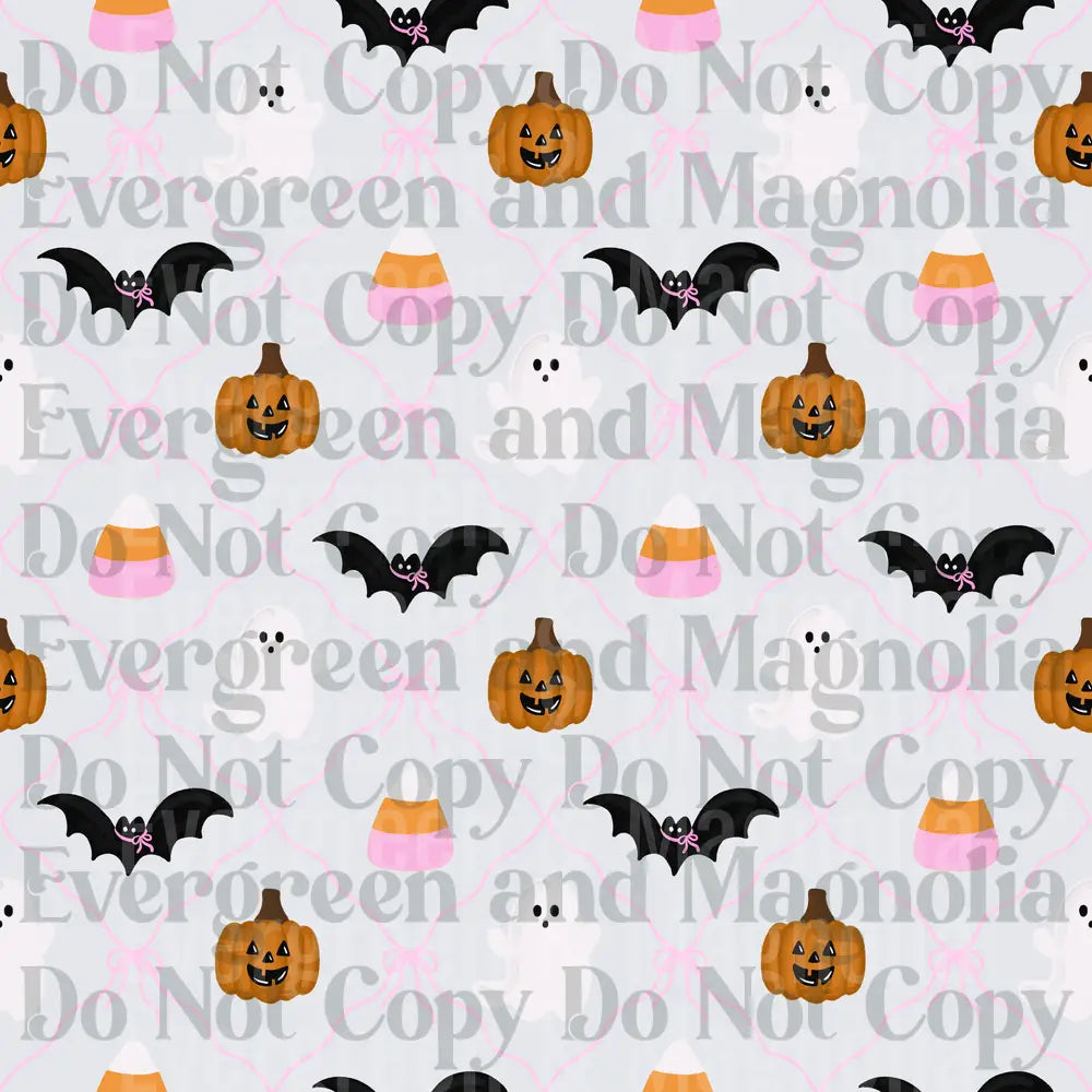 Cute Halloween Pattern Ghosts Bats Pumpkins Candy Corn Pink