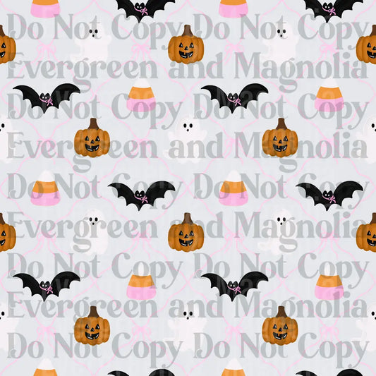 Cute Halloween Pattern Ghosts Bats Pumpkins Candy Corn Pink