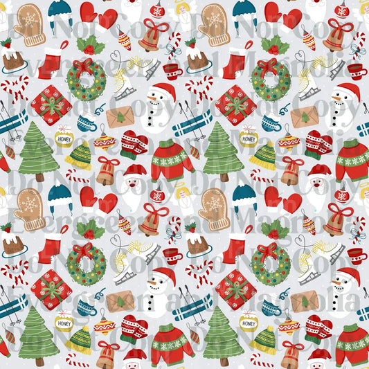 Festive Christmas Icons Seamless Pattern Toss Design