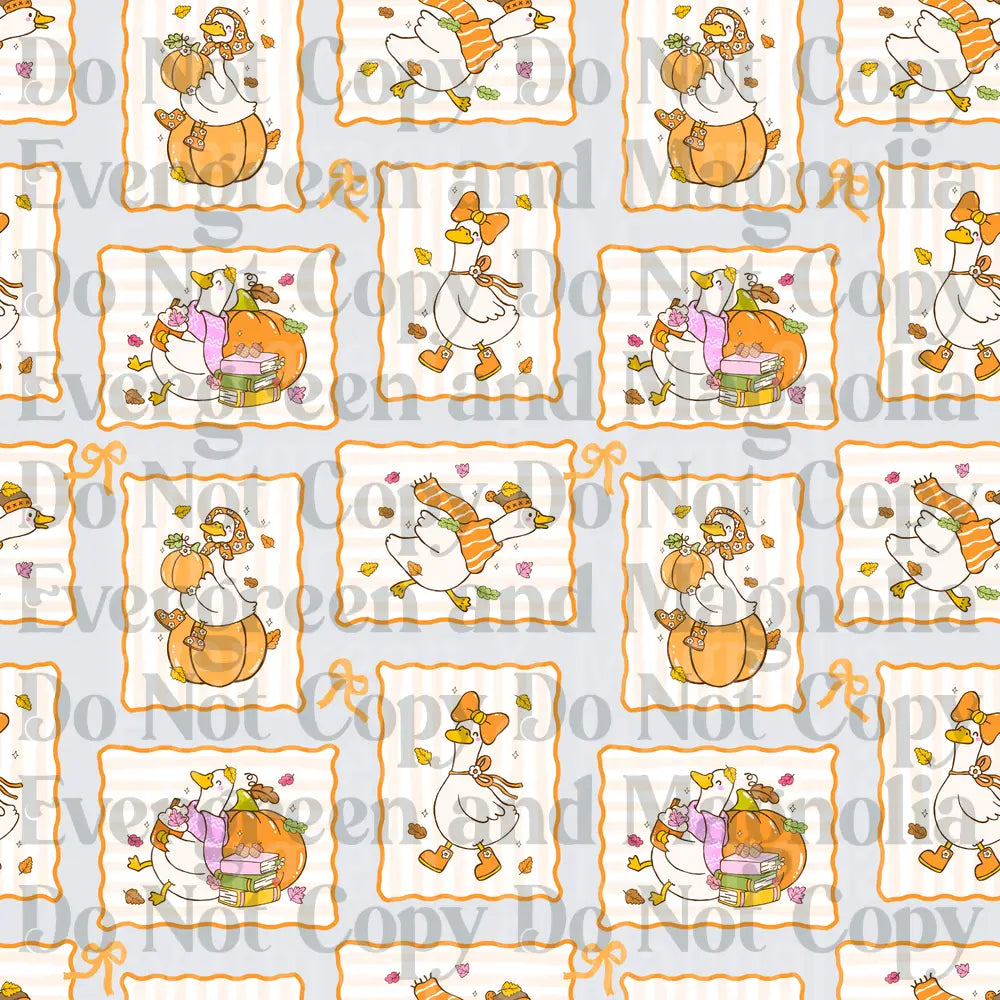 Cute Fall Geese Pumpkin Bow Autumn Leaves Repeat Pattern