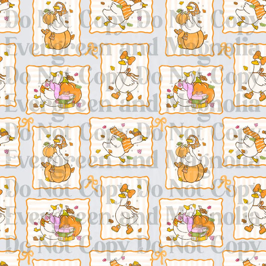 Cute Fall Geese Pumpkin Bow Autumn Leaves Repeat Pattern