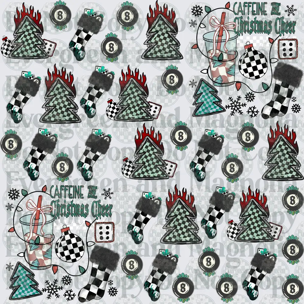 Caffeine Is My Christmas Cheer Checkered Holiday Gang Sheet