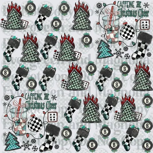 Caffeine Is My Christmas Cheer Checkered Holiday Gang Sheet
