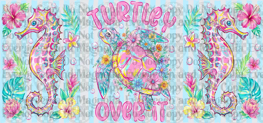 Turtley Over It Floral Sea Turtle Seahorse Tropical Design