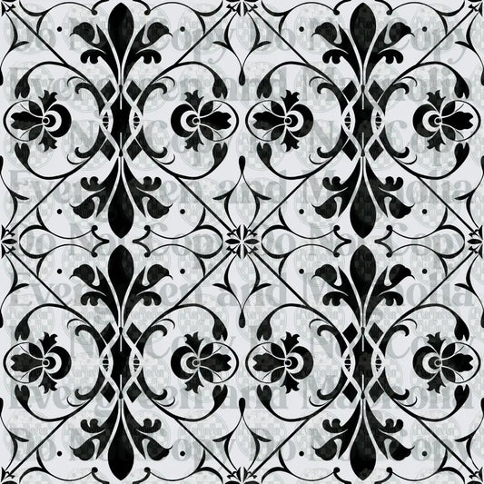 Black and White Victorian Damask Floral Tile Pattern