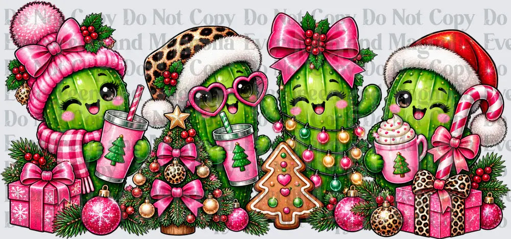 Cute Christmas Cactus Squad Pink Leopard Holiday Cheer