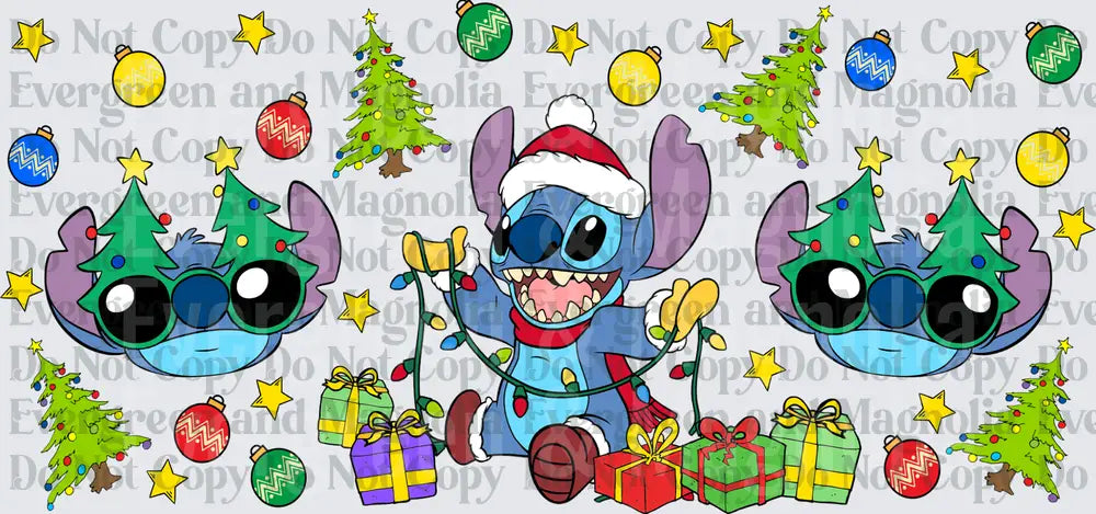 Blue Alien Christmas Lights Santa Hat Holiday Cheer Design