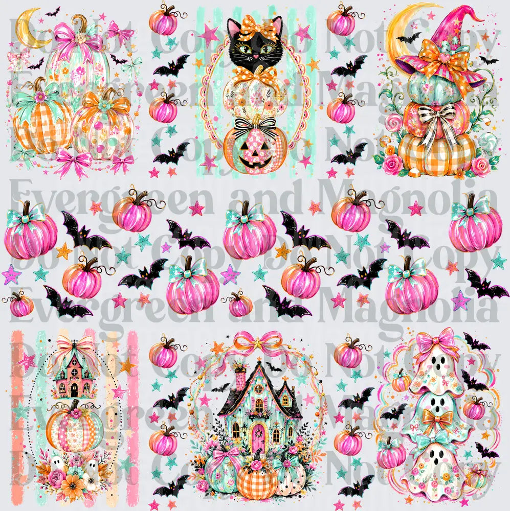 Girly Pink Halloween Pumpkin Ghost Cat Haunted House Sheet