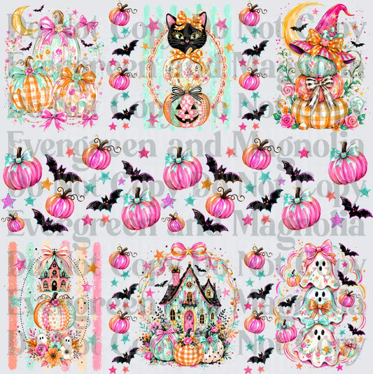 Girly Pink Halloween Pumpkin Ghost Cat Haunted House Sheet