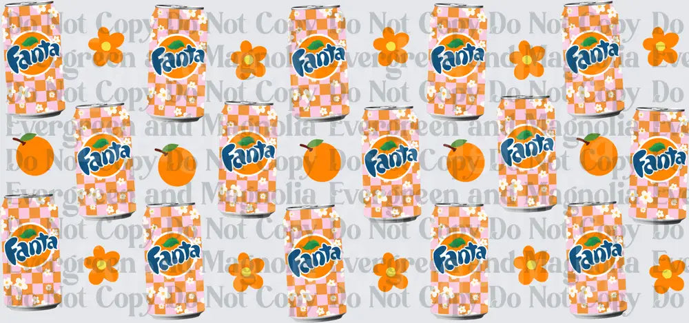 Retro Checkered Orange Soda Cans Flowers Pattern