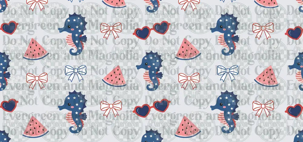 Patriotic Seahorse Watermelon Bow Heart Glasses Pattern