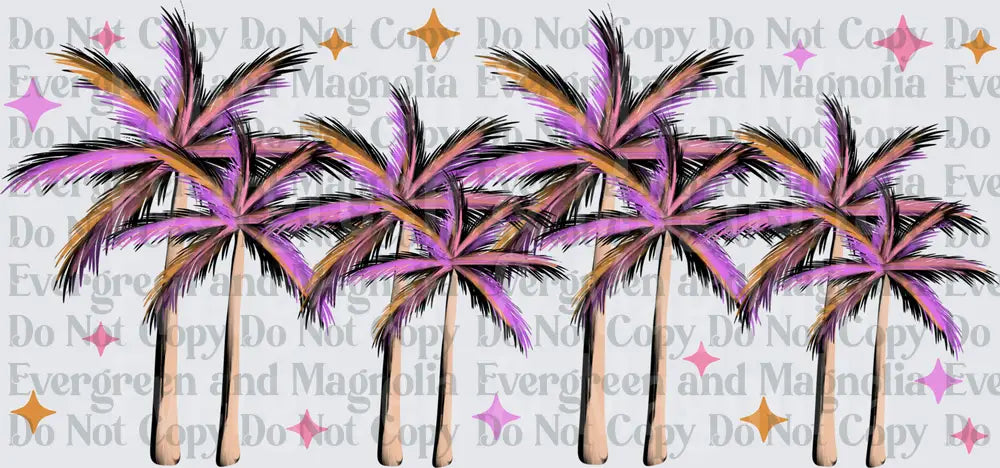 Purple Orange Palm Trees Pink Gold Sparkle Stars Tropical