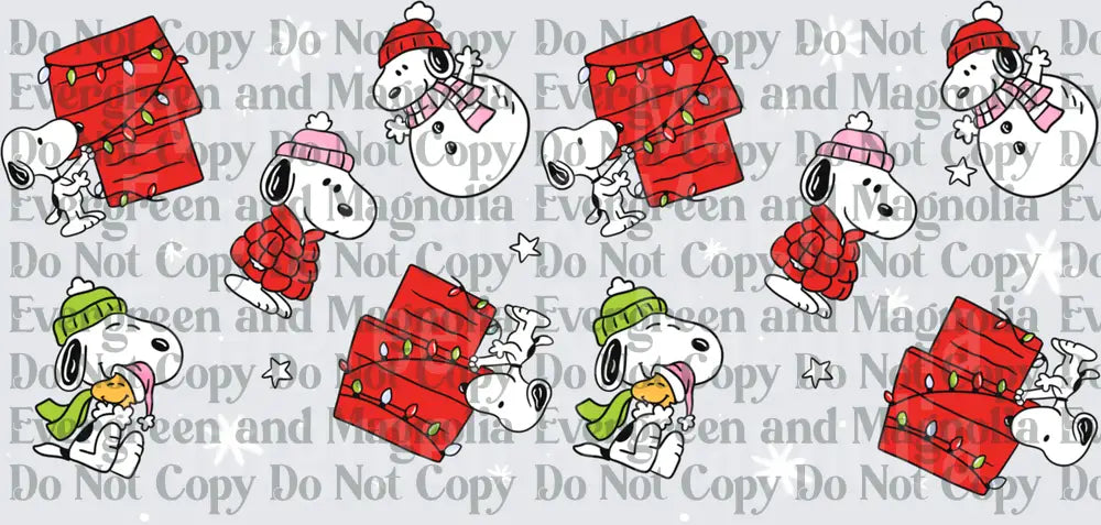 Snoopy Christmas Holiday Winter Scene Gang Pattern
